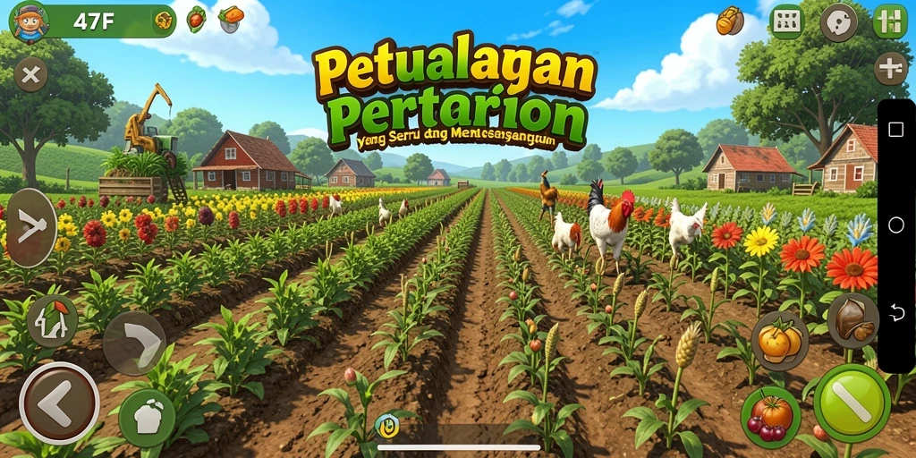 Tampilan gameplay 47F menampilkan aktivitas pertanian yang seru dan interaktif.
