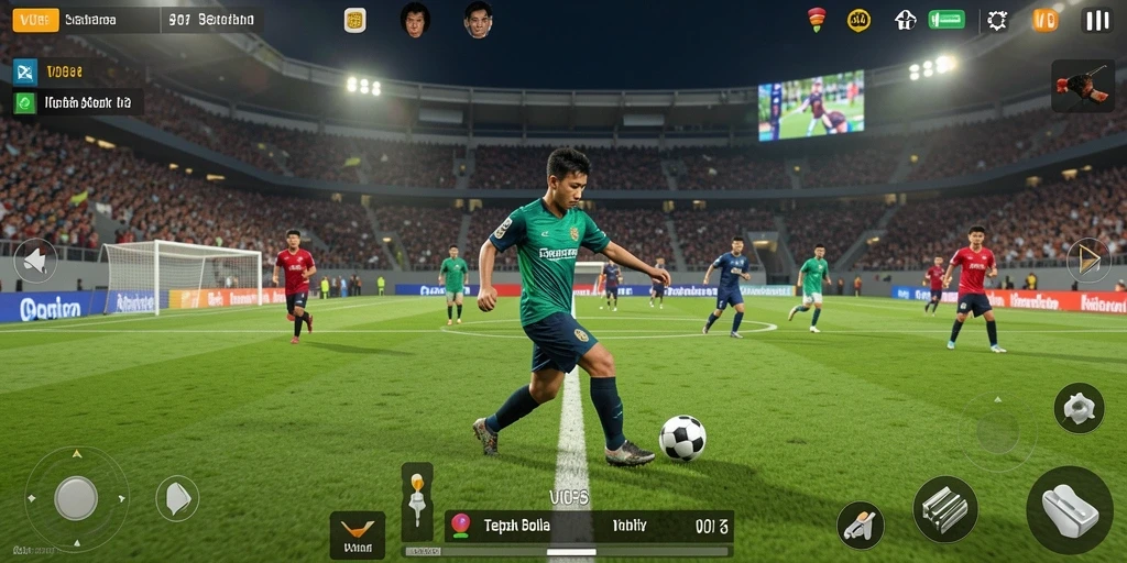 Tampilan gameplay V07 yang seru dan mendebarkan di lapangan sepak bola.
