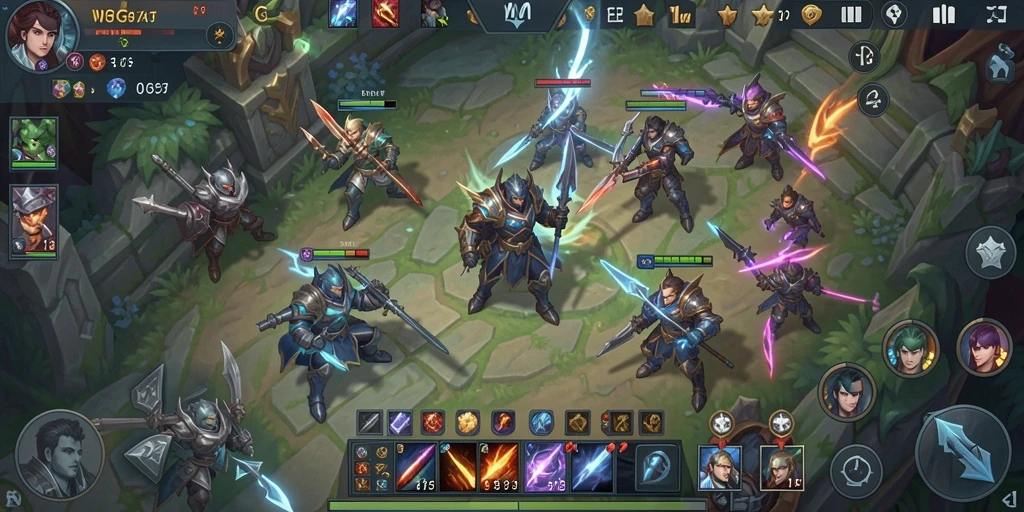 Screenshot utama menunjukkan aksi intens gameplay MOBA.