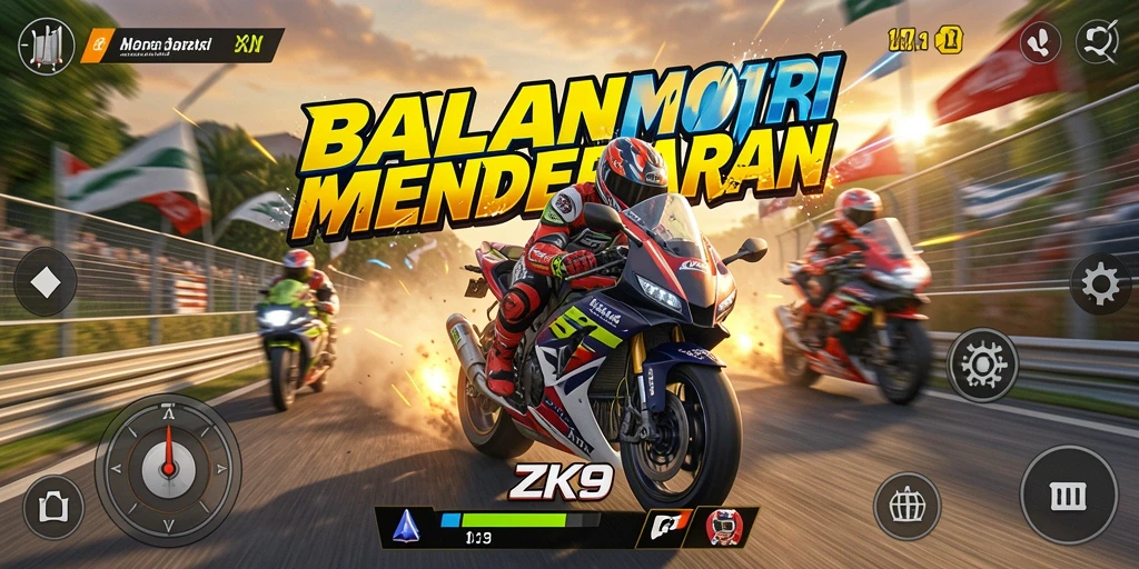 Tampilan gameplay ZK9 yang menegangkan saat balap motor.
